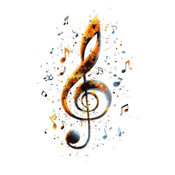 G Clef Design with Transparent Background, Music Notes Splash png