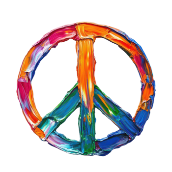 A vibrant peace sign painted with colorful strokes on a transparent background, a colorful peace sign painted with paint isolated, transparent background. png