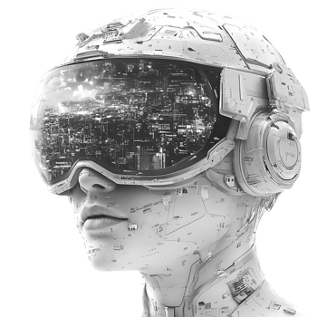 Future Tech Headset Shows Cityscape, Transparent Background png