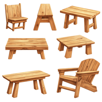 Beautiful wooden furniture bundle isolated on a tray showcasing various designs and styles for home, Beautiful wooden furniture bundle isolated on a transparent background wood furniture png