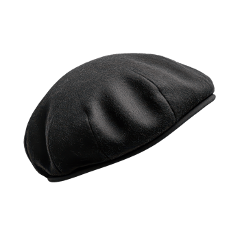 Black French beret in side view against a clean transparent background showcasing its classic design and style, Black french cap beret side view isolated on transparent background png
