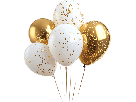 Gold and white confetti balloons png