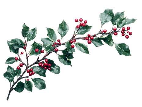 Create Stunning Designs with Transparent Background Holly Branch, Berries, Leaves Image png