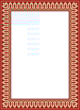 square gold with red national Persian ornament. Rectangle, frame, border, ethnic pattern of the peoples of Iran, Iraq, Tajikistan vector