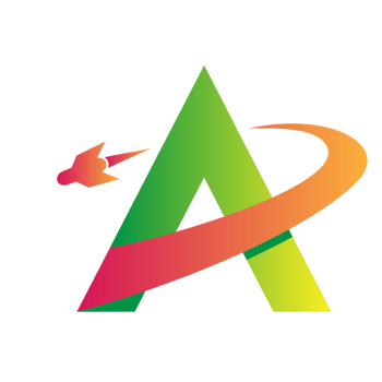 A logo with a colorful arrow and a rocket png