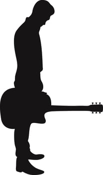 Silhouette of Man Musician Playing Guitar Isolated on White Background vector
