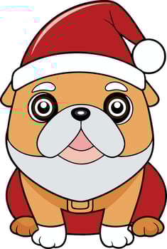kawaii anime Santa bulldog with a tiny hat vector