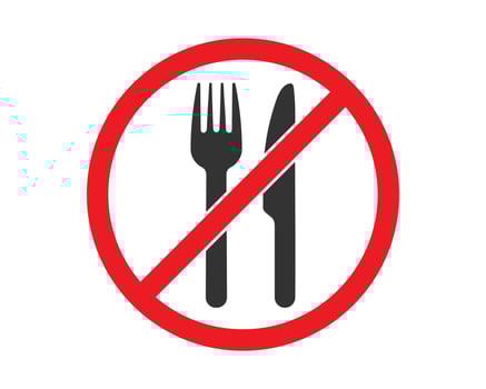 Do not eat or drink sign symbol icon. No eating or drinking logo. Prohibition, prohibited, not allowed, ban, forbidden. no fork and knife illustration. Isolated on white background. vector