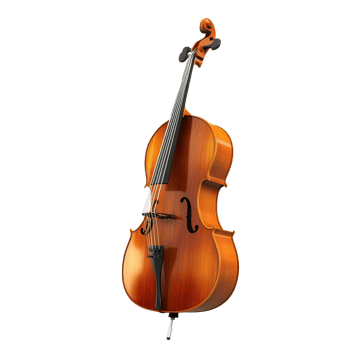 A beautifully crafted cello with a bow, standing elegantly on a clean transparent background, showcasing its design, a cello with a bow on a isolated on transparent background png