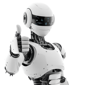 AI robot giving a thumbs up gesture against a clean transparent background, showcasing friendly technology and innovation, AI robot giving a thumbs up on transparent background png