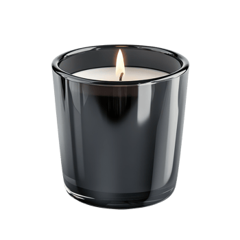 Elegant black glass candle with flame against a clean transparent background, perfect for home decor and relaxation, Black glass candle isolated on transparent background png