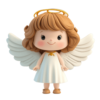 Cute cartoon angel character with golden halo and wings on a bright transparent background, 3D Cartoon Angel Characters on transparent background png