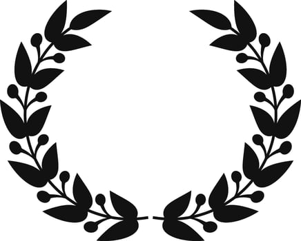Black silhouette of a stylized laurel wreath, creating a circular frame with evenly spaced leaves and berries, symbolizing victory, achievement, and honor vector