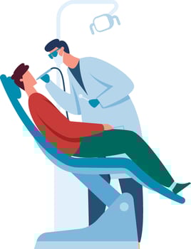 Dentist in a mask and gloves carefully uses a drill on a patient's teeth in a modern clinic, emphasizing the importance of dental care for oral health vector