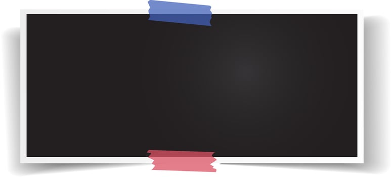 Blank instant photo frame is being attached with two pieces of adhesive tape to a white background, creating a simple yet effective way to display memories or important information vector