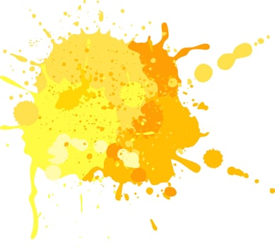 Vibrant mix of yellow and orange paint splatters on white background, creating energetic, modern pattern vector