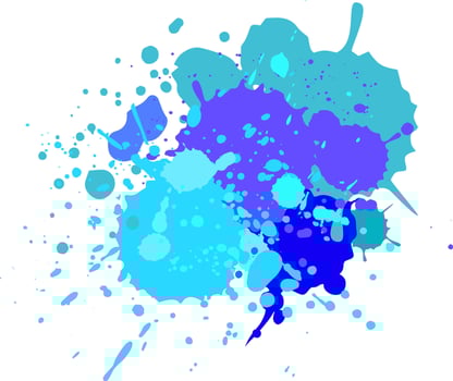 Vibrant paint splatters in shades of blue, purple, and teal create an energetic and abstract design against a clean white backdrop, adding a dynamic and artistic touch vector