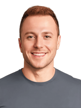 European man aged 30-40 years old, wearing smart casual, looking happy without glasses, with short hair and red hair. png
