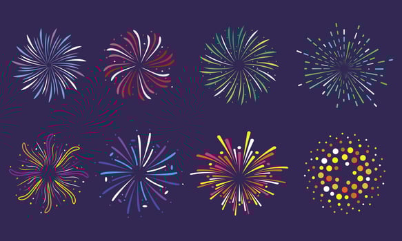 Collection of different colorful firework illustration vector