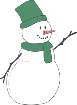 Cheerful Snowman with Green Hat and Scarf Illustration for Winter and Holiday Themes png