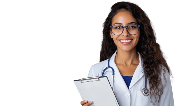 Medical Professional Smiling with Clipboard on Transparent Background png