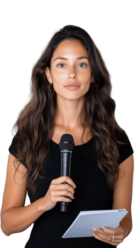 Speaker holding microphone with paper on transparent background png