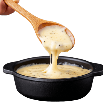 Creamy Cheese Sauce Being Scooped with Wooden Spoon on Transparent Background png