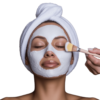 Facial mask application by a woman with a towel on her head, transparent background png