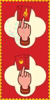 Hand holding Red envelope cash gift Chinese New Year cartoon style vector