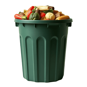 A green trash can filled with food png