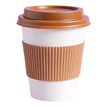 Short Title A Close Up of a Disposable Coffee Cup with a Ripped Paper Sleeve and Brown Lid png