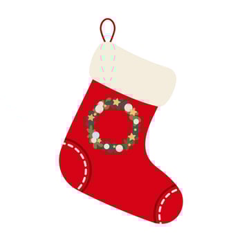 Cozy holiday stockings with festive patterns hang against a warm rustic background. Seasonal decorations evoke a joyful Christmas spirit. vector