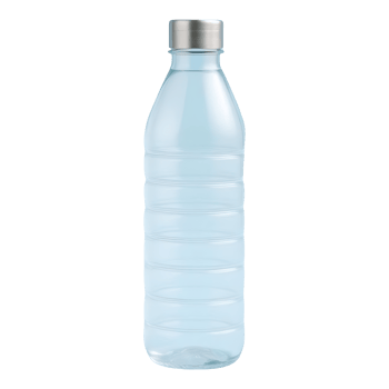 A clear plastic water bottle with a silver lid png