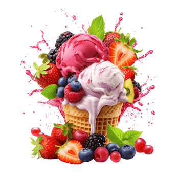Vibrant Ice Cream Sundae with Fresh Fruits and Colorful Toppings png