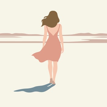Woman Walking on Beach Illustration. vector