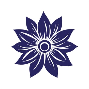 Blue Flower Mandala Tattoo Plant Geometric Flower Symbol logo Minimalist Simple Silhouette vector