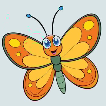 A cartoon butterfly with blue eyes and orange wings vector
