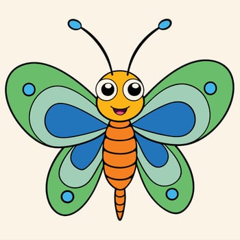 A cartoon butterfly with blue and green wings vector