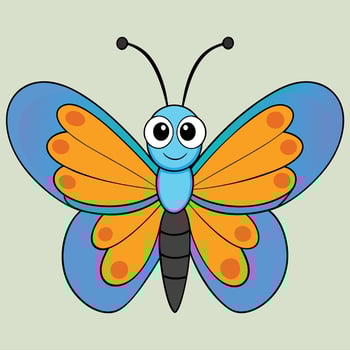 A cartoon butterfly with orange and blue wings vector