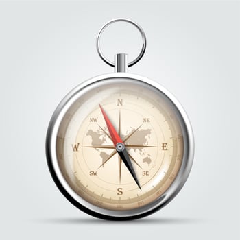 Steel compass with windrose and map. Illustration vector