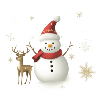 Christmas calendar for December featuring a cheerful snowman and a reindeer with snowflakes, 25 December christmas Calendar with Snowman and reindeer on transparent background png