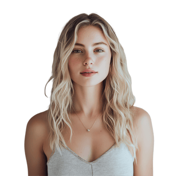 A young blonde woman exudes confidence while posing against a simple light background, a young blonde woman radiates confidence as she poses against, transparent background. png