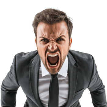 Angry businessman shouting angrily on a transparent background during a stressful meeting in a corporate office, Angry Businessman Shouting on transparent background png