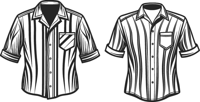 Chic Striped Pocket Button-Up Shirt Line Art vector