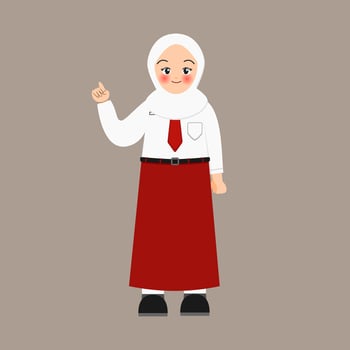 Illustration of pretty girl wearing indonesian elementary school with thumb up pose vector