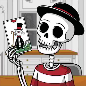 skull hat hand with card vector