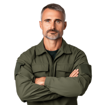Confident military man in uniform with transparent background png