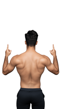 Muscular man with raised fingers silhouette on transparent background png