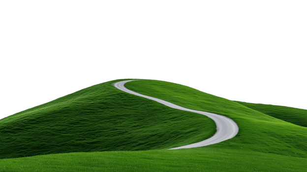 Winding Path Through Lush Green Hills on Transparent Background png