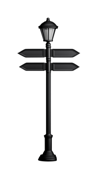 Vintage street lamp signpost with directional arrows on transparent background png